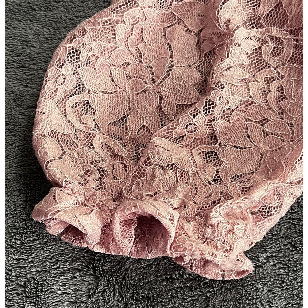 Pink Floral Lace Blouse Mock Neck Long Sleeve Victorian Boho Coquette Sz L - Picture 8 of 11